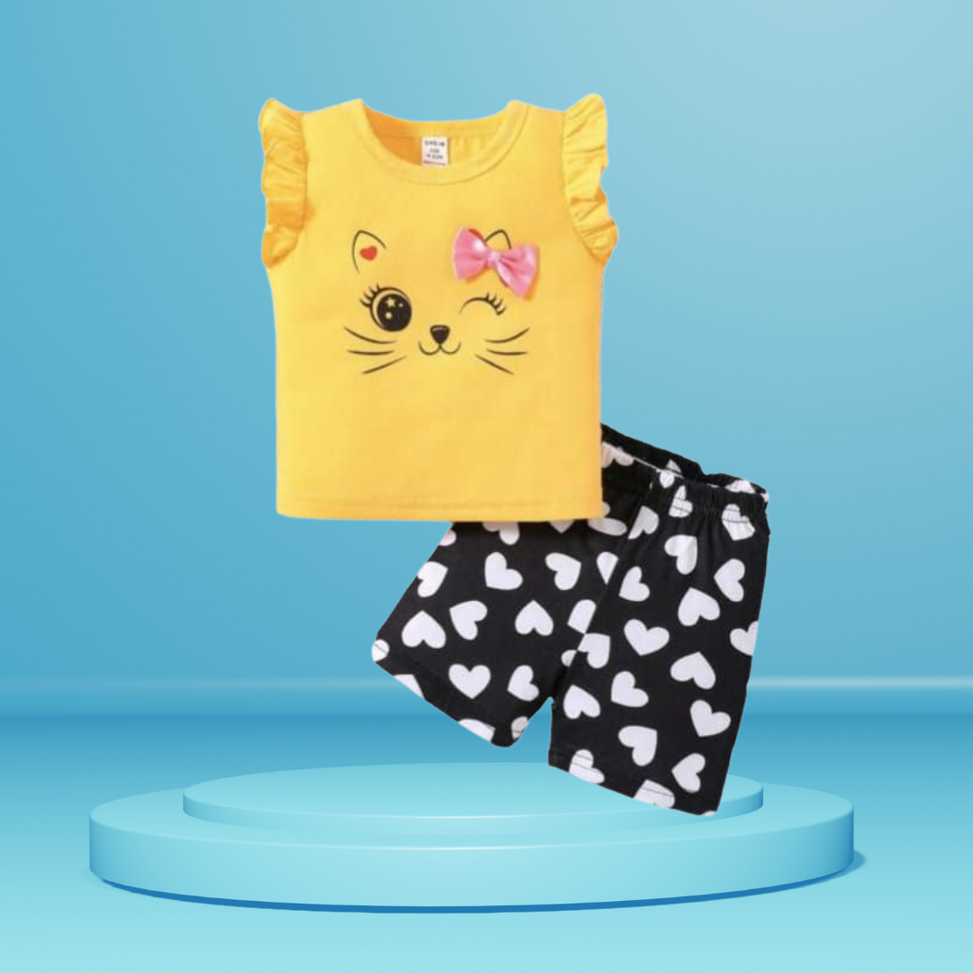 Cat  printed  T-Shirt Set | Soft Cotton | Hit for Summer – Kiddy Choice (ID: 9106015125748)