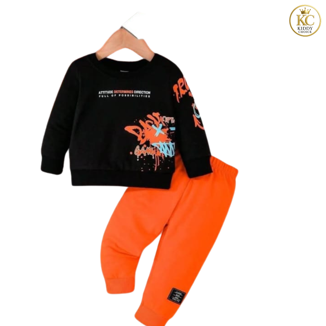 KIDDY CHOICE Boys’ Stylish Winter Set – Yellow & Black Sweat Outfit (ID: 9164535202036)