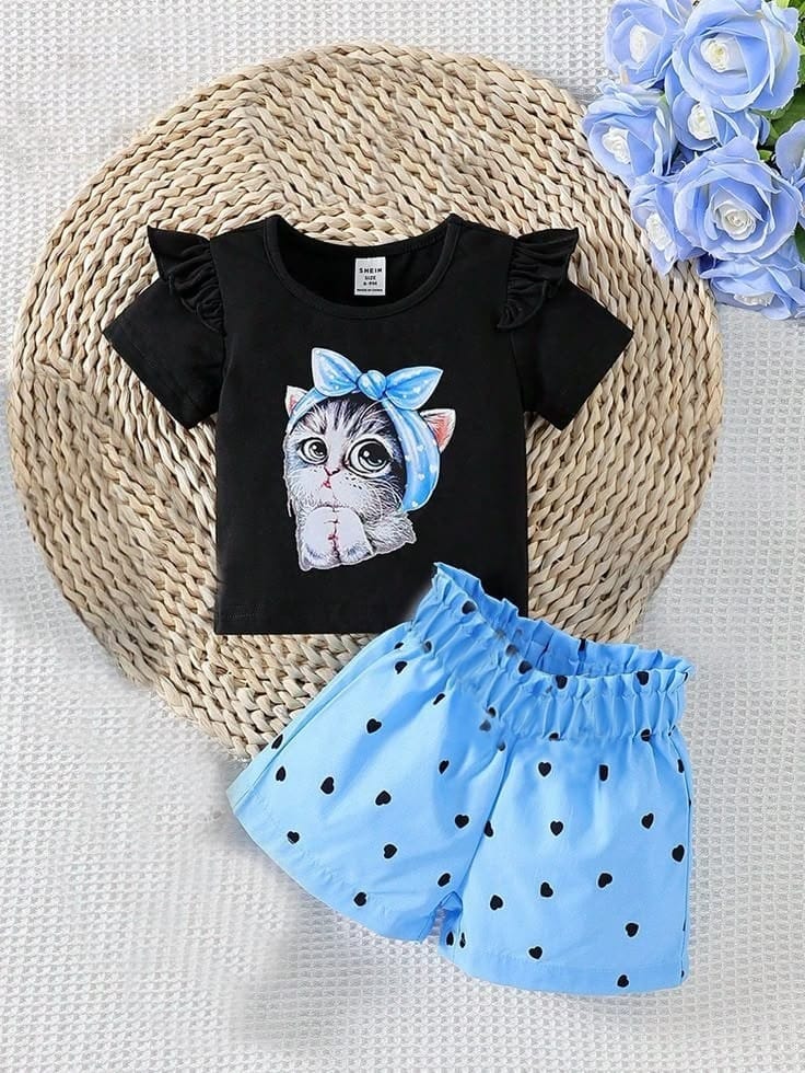 Cute cat printed  T-Shirt Set | Soft Cotton | Hit for Summer – Kiddy Choice (ID: 9078709977332)
