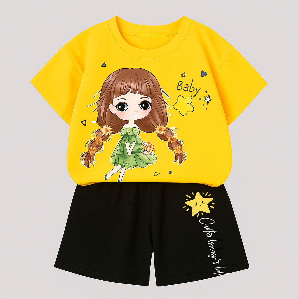 Girl  printed T-Shirt Set | Soft Cotton | Hit for Summer – Kiddy Choice No Extra shoes (ID: 9064548892916)